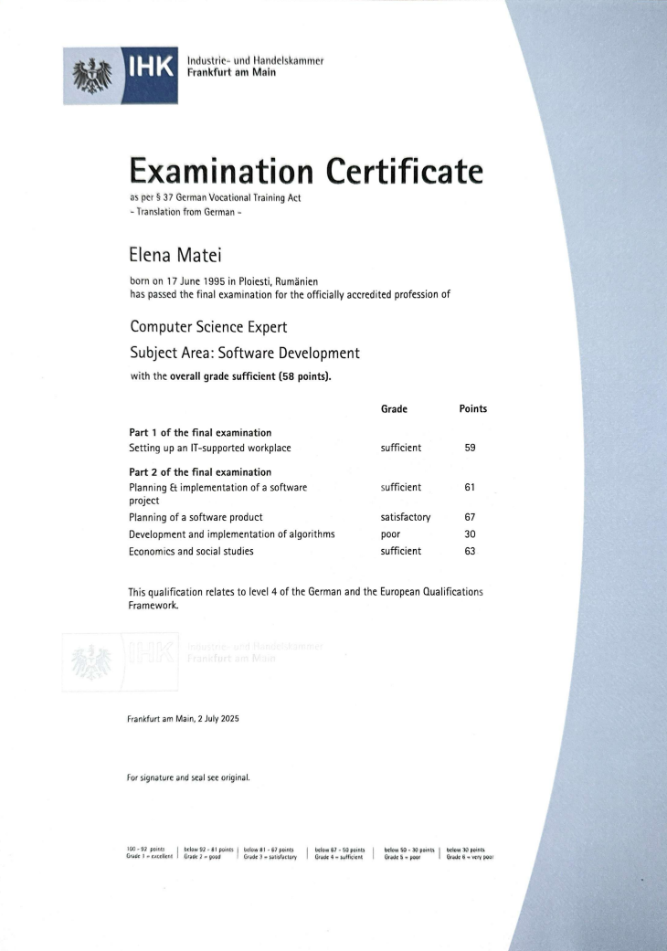 Examination Certificate IHK