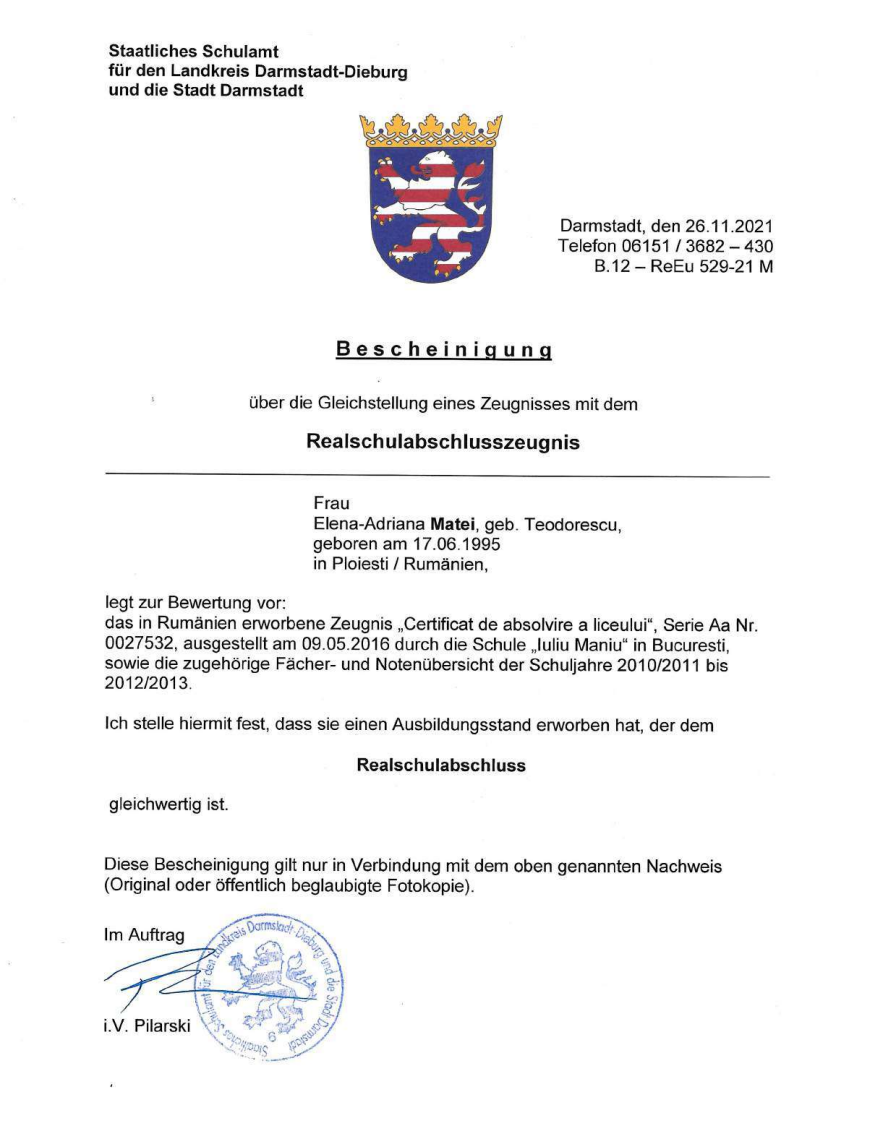 Realschulabschlusszeugnis